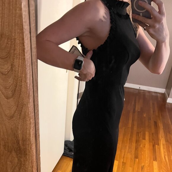 Petite Ruffled Halter Mock Neck Cutout-Back Gown - Picture 8 of 11